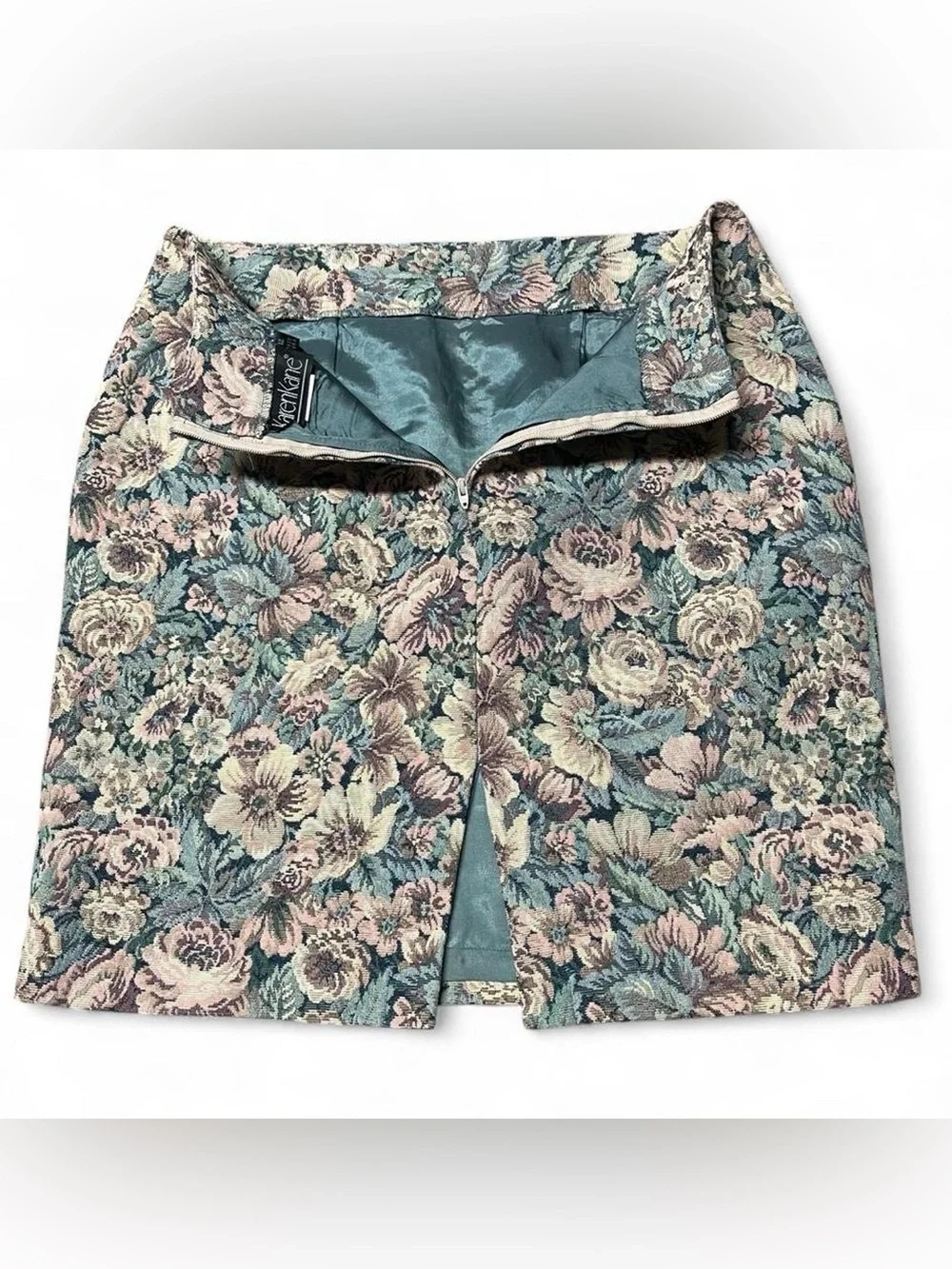 Vintage 90s Floral Tapestry Pencil Skirt Made In USA Size 14 Zip Up w/ Slit